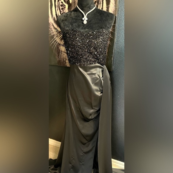 🖤🖤Missord Contrast Sequin Split Thigh Side Draped Formal/Evening Dress🖤SZ L - Picture 16 of 17